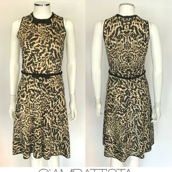 Giambattista Valli Sleeveless Leopard Print Black Bow Midi Dress Size 10 - Picture 1 of 3